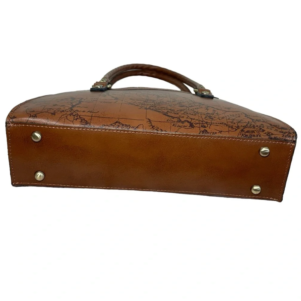 Patricia Nash Signature Map Calvi Square Leather Satchel Shoulder Bag Saddlebag - Picture 8 of 15